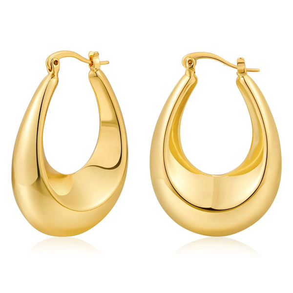 Large Chunky Oval Hoop Earrings – 14K Gold-Plated Stainless Steel Teardrop Hoops for Women