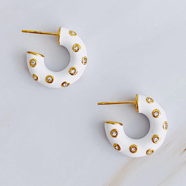 Jeweled Candy Hoop Earrings – 18K Gold-Plated Enamel with Cubic Zirconia