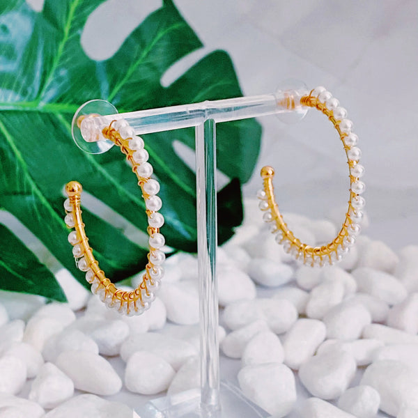 Precious Pearl Bead Hoop Earrings – 18K Gold-Plated Hoops with Pearls